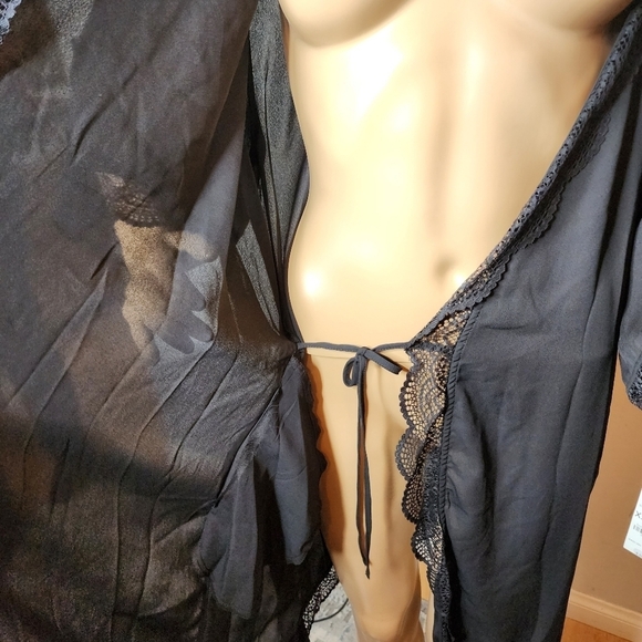 NWT Macy's INC Black Lace Trim Short Robe Women's Size XXL - Picture 7 of 14